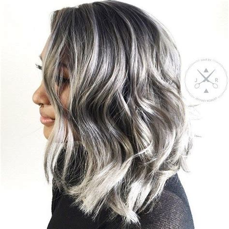 short black hair with silver highlights|brunette hair with silver highlights.